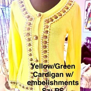 Embellished Yellow Cardigan Sweater